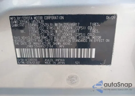 2009 Toyota Rav4 из США, поврежденный, VIN JTMBF33V695012184